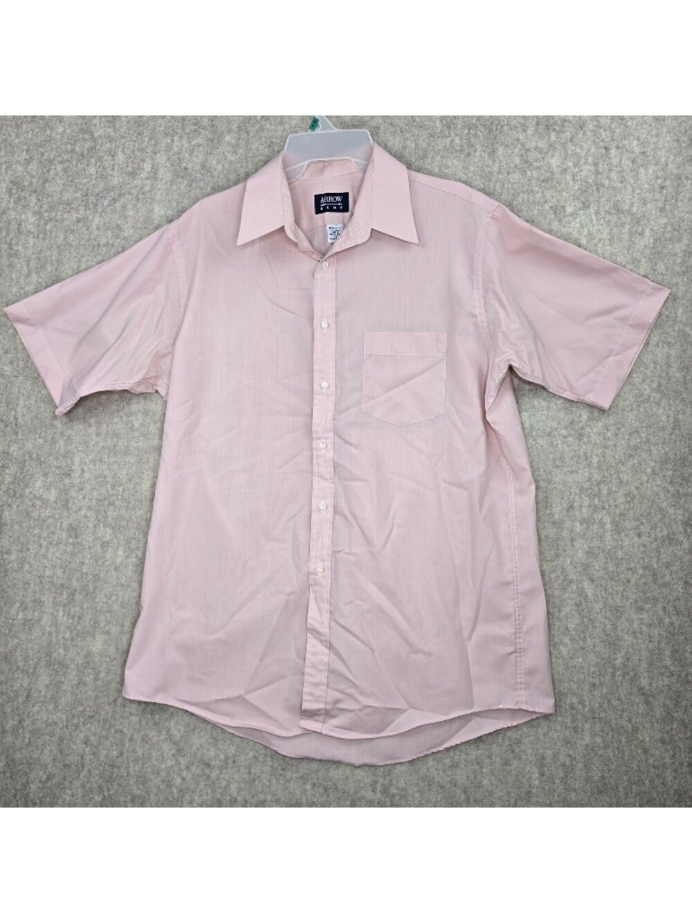 Arrow Kent Mens Short Sleeve Button-Down Shirt Pink Size 16 Cotton Blend